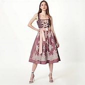 abordables Dirndl-Oktoberfest Broderie Robe Femme de ménage Bavarois Prairies Femmes Carnaval Soirée Fête de la Bière Tissu de style traditionnel Robe Tablier Sans chemisier