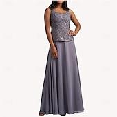 preiswerte Mamas Kleidersets-Kleid-Sets Mutter der Braut Kleid Elegant Einfach Scoop-Ausschnitt Knielang Chiffon Langarm mit einfarbig