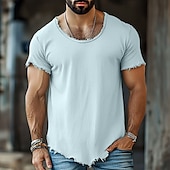 ieftine Tricouri din bumbac și in-Bărbați Tee Top Tricou din in Manșon scurt Mânecă scurtă Stil Nautic Vară Simplu Modă Designer De Bază Moale Vacanță Stradă Casual Albastru Deschis Negru Alb Top tricou pentru bărbați