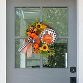 economico ringraziamento e decorazione autunnale-Ghirlanda autunnale per la porta d&#039;ingresso, decorazione per interni ed esterni, cartello in legno, ghirlanda di piante artificiali, zucca e girasole, da appendere alla porta.
