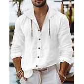 economico Vacanza-Per uomo Camicia Camicia di lino Camicia Estiva Abbigliamento da spiaggia Camicia con Bottoni Semplice Vacanza Casuale Nero Bianco Azzurro cielo Cachi Manica Lunga Colletto Primavera &amp; Estate