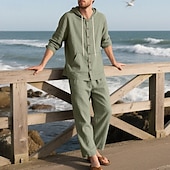 cheap Men&#039;s Tee Sets-Men&#039;s T-shirt Suits Shirt and Pant Sets 2 Pieces Outfits Long Sleeve Hooded Summer Spring Solid Color Fashion Casual Buttons 2 Piece Vacation Daily Wear Going out Black White Yellow Top Tee for Men