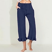 billiga Raka byxor-Dam EU / US-storlek caprishorts Mode Ledigt Kapris Naturlig Solid färg Plisserad Ficka Trendig Mateial som andas Bekväm Sport Microelastisk Ledigt Dagliga kläder Vin Svart Vit Grön Vår, Höst, Vinter