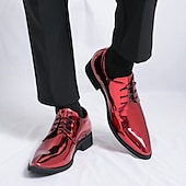 abordables Officiel-Chaussures à lacets en cuir verni vert pour hommes – chaussures habillées brillantes avec une finition polie, idéales pour les mariages et les soirées