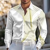 preiswerte Herren Satin Hemd-Herren Geometrisch Farbverlauf Wellen Satinhemd Kleidhemd Knopfhemd Langarm Modisch lässig Urlaub Täglich Sommer Frühling Herbst Umlegekragen Hemden mit Kragen 3D-Druck Gelb Blau Purpur Grün Grau