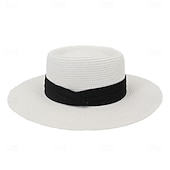 billige Hatter-1 stk. elegant damehatt med strå og bred brem, lett og pustende sommerhatt for strandaktiviteter, uformell &amp;formelle arrangementer, tilbehør til arrangementer