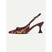 olcso 1950-es évek-női vintage 1950-es évekbeli hegyes orrú, masnival és kígyómintával díszített, slingback magassarkú cipők – elegáns retró magassarkúk bulikra és esti eseményekre