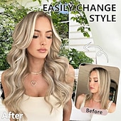 economico Clip nelle estensioni-Extension per capelli, 4 pezzi, extension con clip, 20 pollici, biondo spiaggia, lunghe, ondulate, naturali, morbide, sintetiche, per donna