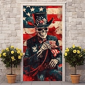 abordables Banners de Garaje y Puerta-Decoraciones de Puerta Calavera Cubiertas de Puerta 4 de Julio Patriótico Día de la Independencia Fondo Banner de Puerta Interior/Exterior para la Puerta Principal de la Granja