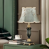 cheap Bedside Lamp-Bedside Lamps Table Lamp Traditional for Living Room 21.26&#039;&#039; Retro Bedroom Lamp Resin with Gray Green Lampshade for Bedside Table Nightlamps