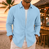 preiswerte Urlaub-Herren Leinenhemd Sommerhemd Strandbekleidung Freizeithemd Knopfhemd Einfach Urlaub Lässig Schwarz Weiß Rosa Marineblau Langarm Revers N / A Bekleidung Rein
