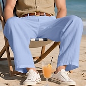 cheap Holiday-Men&#039;s Linen Pants Trousers Summer Pants Beach Pants Pocket Straight Leg Plain Comfort Breathable Vacation Daily Holiday Hawaiian Boho Black White