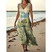 abordables Robes Floraux Imprimés-Femmes Robe Longue Maxi Robe Robe Décontractée Robe débardeur Robe d&#039;été ancien Quotidien Fête Plage Coupe régulière Fleuri Sans manches Col en V Rose Claire Aqua bleu Noir Rose Claire Été