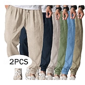 tanie Klasyczny-Męskie Uprawiający jogging Lniane spodnie Spodnie Letnie spodnie Luźne spodnie Ściągana na sznurek Elastyczny pas Opakowanie zbiorcze Równina Komfort Oddychający Pełna długość Na zewnątrz Codzienny