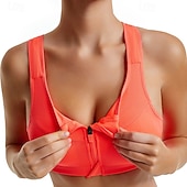 baratos Sutiãs esportivos &amp; coletes-Mulheres Sutiã de ioga Sutiã Esportivo Sutiã Pilates Good Top Flexão Sem costura Antivibração Sem Fio Zíper Cor Sólida / Simples Esporte Roupas Esportivas Preto Branco Academia Zumba Corrida