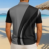 olcso Férfi hawaii póló-Férfi Absztrakt Linije Póló Rövid ujjú Pólóingek Galléros ingek Alkalmi Üdülő Szabadtéri Sportruházat Hétköznapi viselet Gombok Zseb 3D nyomtatás Nyár Sötétbarna Szürke