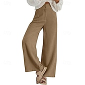 cheap Wide Leg &amp; High Waisted-Women&#039;s Slacks Pants Trousers Streetwear Casual Full Length Natural Plain Pocket Buckle Outdoor Comfortable Outdoor Vacation Daily Wear Apricot Black Orange Green Fall Regular Fit