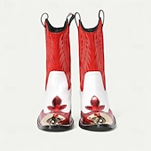 ieftine Cizme din piele premium-Botine cowboy pentru bărbați roșii și albe – Design cu contrast îndrăzneț cusături clasice cu vârf auriu încălțăminte statement pentru evenimente în aer liber și petreceri tematice