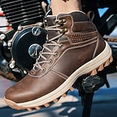 tanie Buty trekingowe-brązowe buty motocyklowe dla mężczyzn z podparciem kostki i wytrzymałą podeszwą, wytrzymały design na zewnątrz dla motocyklistów, na weekendowe wycieczki i eksplorację miejską