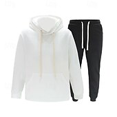 cheap Basic Tracksuits-Men&#039;s Hoodie Tracksuit Sweatsuit Black White Camel Orange Light Grey Hooded Plain 2 Piece Sports &amp; Outdoor Daily Holiday Polyester Streetwear Basic Casual Spring Autumn / Fall Clothing Apparel Hoodies