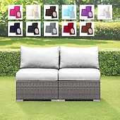 cheap Patio Cushions Cover-2-Piece Patio Armless Sofa Cover Set, Outdoor Sectional Sofa, All-Weather Grey PE Wicker Rattan Conversation Sofa, Outdoor Loveseat, Patio Seating for Balcony Garden Pool