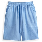 preiswerte Klassiker-Herren Shorts Leinenshorts Sommershorts Strandshorts Tasche Kordelzug Elastischer Bund Einfach Komfort Atmungsaktiv Knielang Lässig Täglich Ferien Urlaub Mode Weiß + Schwarz + Grau schwarz+khaki+blau