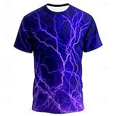 preiswerte 3D-T-Shirts-Halloween Herren Optische Täuschung Blitz 3D T Shirt Kurzarm T-Shirt 3D-Druck Rundhalsausschnitt Hemd Übertrieben Designer Party Straße Lässig Dunkelviolett Weiß 1 Weiß Sommer Frühling Ganzjahres