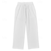 baratos Clássico-Homens Calças de linho Calças Calça verão Calças largas Calças de praia Com Cordão Cintura elástica Perna reta Tecido Conforto Respirável Comprimento total Ao ar livre Casual Diário Férias Moda