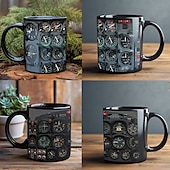 cheap Mugs &amp; Cups-Spaceship Cockpit Instrument Panel Mug, 330ml/12oz Black Ceramic Coffee Cup, Creative Aerospace Pilot Gift Mug for Flight Enthusiast, Engineer, Office Desk Decor