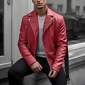 preiswerte Lederjacken-Herren Kunstlederjacke Bikerjacke Motorradjacke Urlaub Täglich Winddicht Warm Tasche Herbst Winter Einfach Mode Klassisch Revers Regulär Schwarz Wein Königliches Blau Braun Jacken