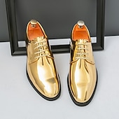 economico Formale-scarpe stringate dorate lucide da uomo – finitura in vernice lucida, perfette per matrimoni ed eventi formali serali