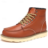 cheap Work Boots-Men&#039;s Brown Lace-up Work Boots with Contrast Stitching and Cushioned Sole, Classic Casual Style for Outdoor Work, Hiking and Daily Wear