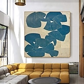 cheap Wabi Sabi-Handmade Oil Painting Canvas Wall Art Decoration Modern Abstract Blue-White Block for Home Decor Stretched Frame Hanging Painting/Rolled Frameless Unstretched Painting