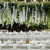 olcso Művirág-36 db-os műliliom virágfüzér, fehér függő műliliom esküvőre, partira, ünnepi dekorációra és otthoni kerti faldekorációra, karbantartásmentes