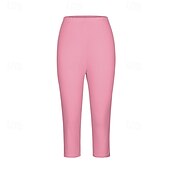 baratos Leggings lisas-Mulheres Calças Capri Leggings Moda Casual Comprimento da panturrilha Cintura Média Tecido Cintura elástica Confortável Respirabilidade Com Stretch Férias Rua Roupa Diária Amarelo Claro Vinho