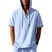 voordelige basis t-shirts-Voor heren T-shirt Henley-shirt T-shirts Shirt met korte mouwen Korte mouw Capuchon Zomer Lente Effen Modieus Ontwerper Basic Knop Vakantie Straat Uitgaan Zwart Wit Geel Top T-shirt voor mannen