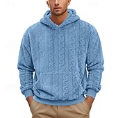 baratos camisolas de lã-Homens Moletom com zíper Moletom Moletom Zip Moletom de lã Adamascado Preto Azul Marron Cinzento Com Capuz Tecido Textura Desportos e Ar livre Casual Diário Roupa de rua Legal Designer Outono