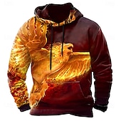 baratos Estampa animal-Homens Lobo Moletons Moletom Legal Festa Manga Longa Gola Redonda Bandagem Streetwear Preto Amarelo Com Cordão Arte Gráfica Outono Inverno Designer