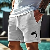 preiswerte 3D-Sweatshorts für Herren-Herren Delfin Meeresbewohner Waffel-Shorts Sweat-Shorts Freizeitshorts Mittlere Taille Modisch lässig Urlaub Joggen Trainieren Elastischer Kordelzug in der Taille Shorts mit Taschen Designer