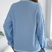preiswerte Einfarbige Farben-Damen Pullover Lässig Farbblock Gerippt V Ausschnitt Patchwork Gestrickt Langarm Normale Oberteile Stricken Täglich Ferien Ausgehen Weiß Blau Herbst