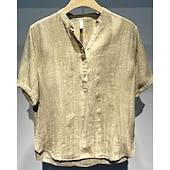 economico Casa-Per uomo Camicia Camicia di lino Camicia popover Camicia casual Camicia di cotone Semplice Vacanza Streetwear Giallo Chiaro Bianco Manica Corta Colletto alla coreana Estate Abbigliamento