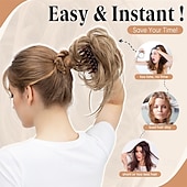 abordables Chignons-Lot de 2 postiches synthétiques ondulées et bouclées pour chignons, avec pinces détachables, faux chouchous, extension de queue de cheval, blond ensoleillé