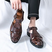 billige Kjole sandaler-Gull- og svarte metalliske sandaler for menn – stilige gladiatorsandaler med moderne spennedesign, perfekte for uformelle utendørsarrangementer