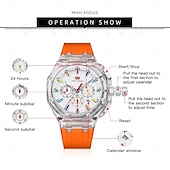 halpa Kvartsikellot-MINI FOCUS Miesten Kvartsikello ylellinen suuri kellotaulu liiketoimintakello luminoiva kalenteri päivämäärä viikko vedenkestävä silikonigelipohjainen kello