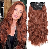 abordables Clip dans les extensions-Extensions de cheveux noirs de jais de 24 pouces à clipser, 4 pièces, extensions de cheveux synthétiques longs et ondulés, extensions de cheveux souples à clipser, postiche à double trame pour toute