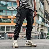 abordables Pantalons Cargo-Homme Pantalons Cargo Pantalon Jogger Pantalons Cordon de serrage Taille Élastique Multi-poches Uni Portable Extérieur Quotidien Camping &amp; Randonnée Mode Classique Noir Blanche