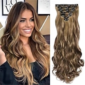 Недорогие Зажим в расширениях-Синтетические экстензии Кудрявый Искусственные волосы 22 дюймы Наращивание волос На клипсе 7шт Мягкость Регулируется пушистый Жен.