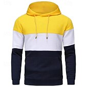 abordables sudaderas basicas hombre-Hombre Sudadera Blanco Amarillo Vino Verde Ejército Caqui Con Capucha Bloque de color Bolsillo Con Texturas Deporte Diario Festivos Poliéster Ropa de calle Básico Casual Primavera Otoño Ropa