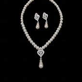 cheap Jewelry Sets-Bridal Jewelry Sets 1 set Imitation Pearl Rhinestone Earrings Necklace Women&#039;s Stylish Trendy Sweet Jewelry Set For Wedding Special Occasion Party Evening Wear