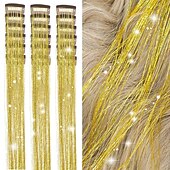 baratos Clip nas extensões-Kit de enfeites de cabelo, pacote com 18 peças de prendedores de cabelo com glitter de 19,6 polegadas, extensões de cabelo com prendedores resistentes ao calor, enfeites de cabelo com brilho de fada,